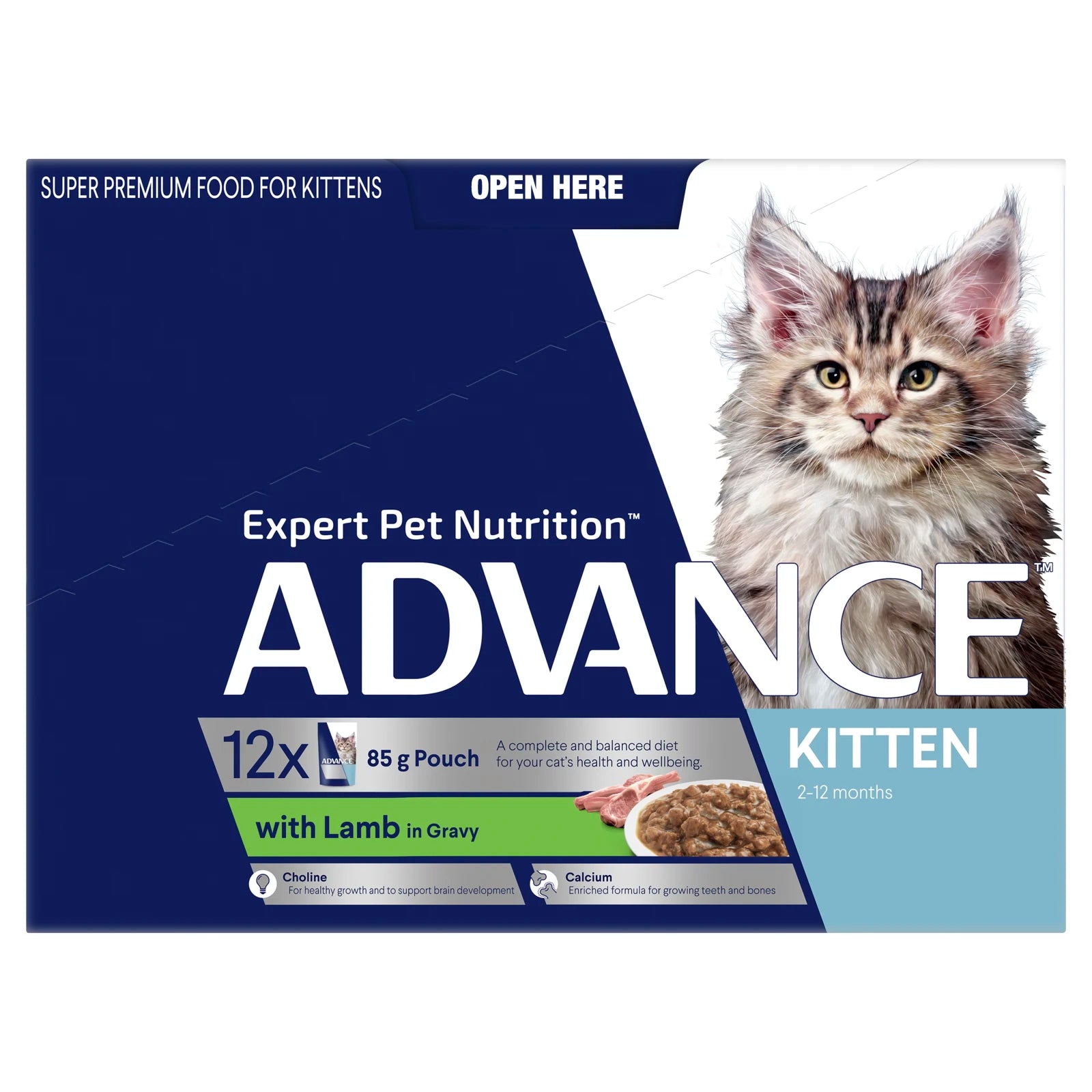 View of Kitten 2-12 Months Wet Cat Food Lamb with Gravy 12x85g Pouches ...